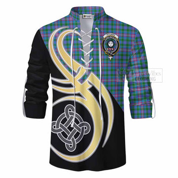 Pitcairn Tartan Ghillie Kilt Shirt with Family Crest and Celtic Symbol Style - Tartan Vibes Clothing
