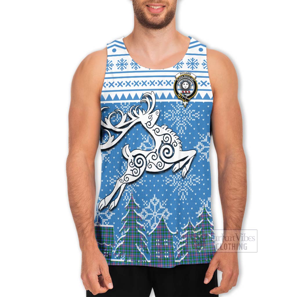 Tartan Vibes Clothing Pitcairn Clan Christmas Men's Tank Top Celtic Reindeer Style