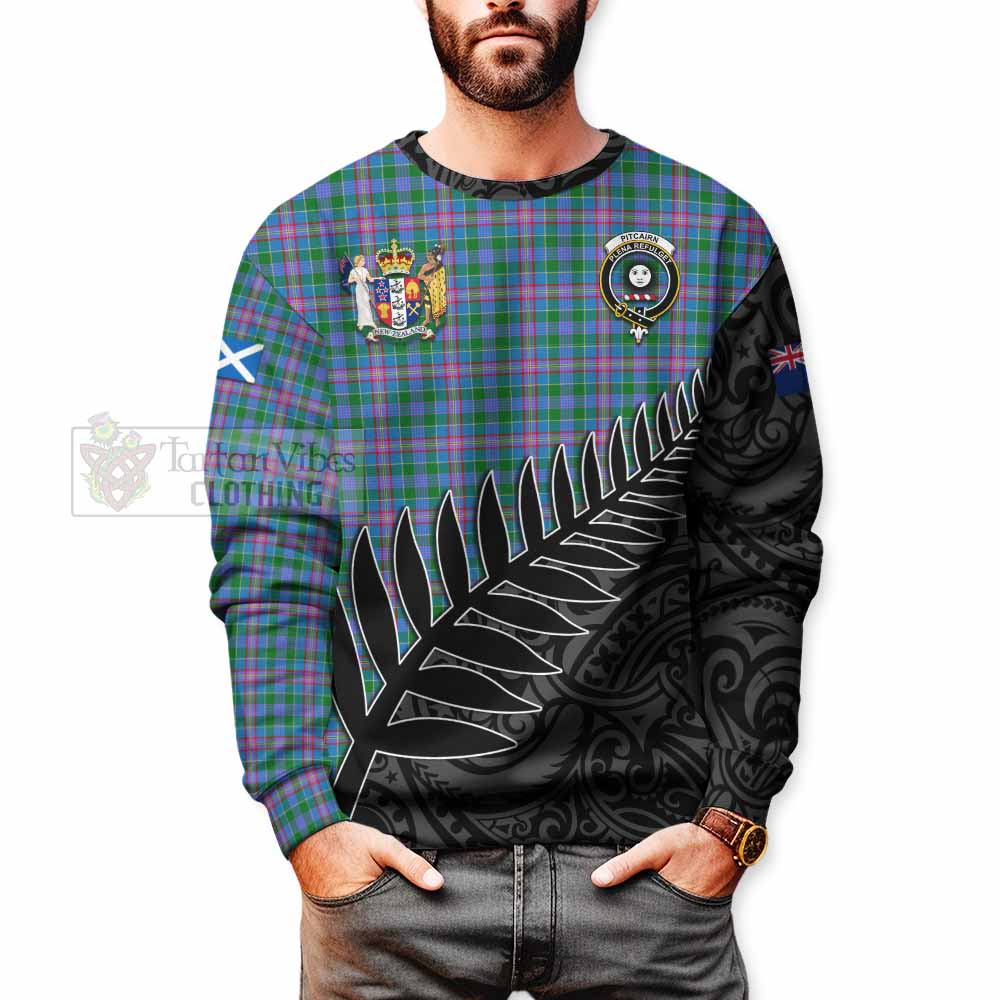 Pitcairn Crest Tartan Sweatshirt with New Zealand Silver Fern Half Style - Tartan Vibes Clothing