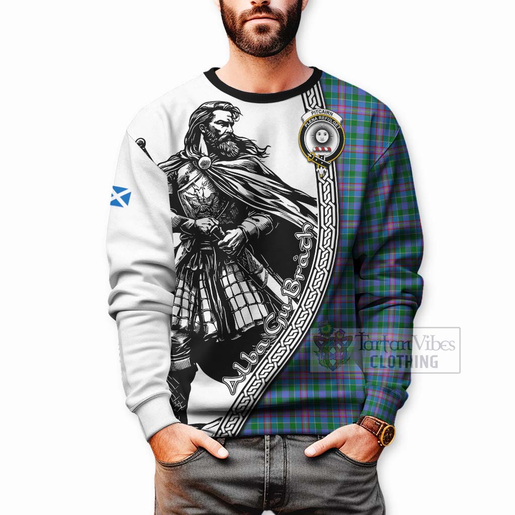 Pitcairn Tartan Clan Crest Sweatshirt with Highlander Warrior Celtic Style - Tartan Vibes Clothing