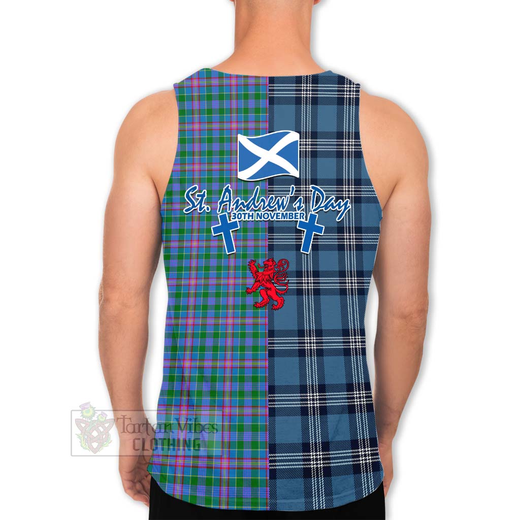 Tartan Vibes Clothing Pitcairn Tartan Men's Tank Top Happy St. Andrew's Day Half Tartan Style