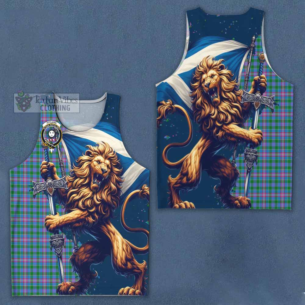 Tartan Vibes Clothing Pitcairn Tartan Family Crest Men's Tank Top with Scottish Majestic Lion