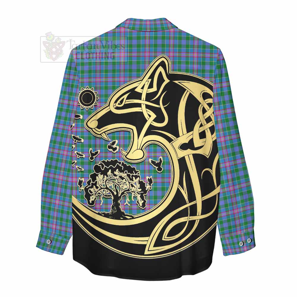 Tartan Vibes Clothing Pitcairn Tartan Women's Casual Shirt with Family Crest Celtic Wolf Style