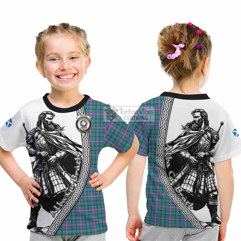 Pitcairn Tartan Clan Crest Kid T-Shirt with Highlander Warrior Celtic Style - Tartan Vibes Clothing