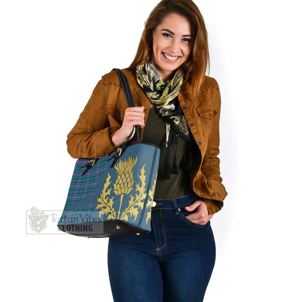 Pitcairn Tartan Leather Tote Bag Gold Thistle Style - Tartan Vibes Clothing