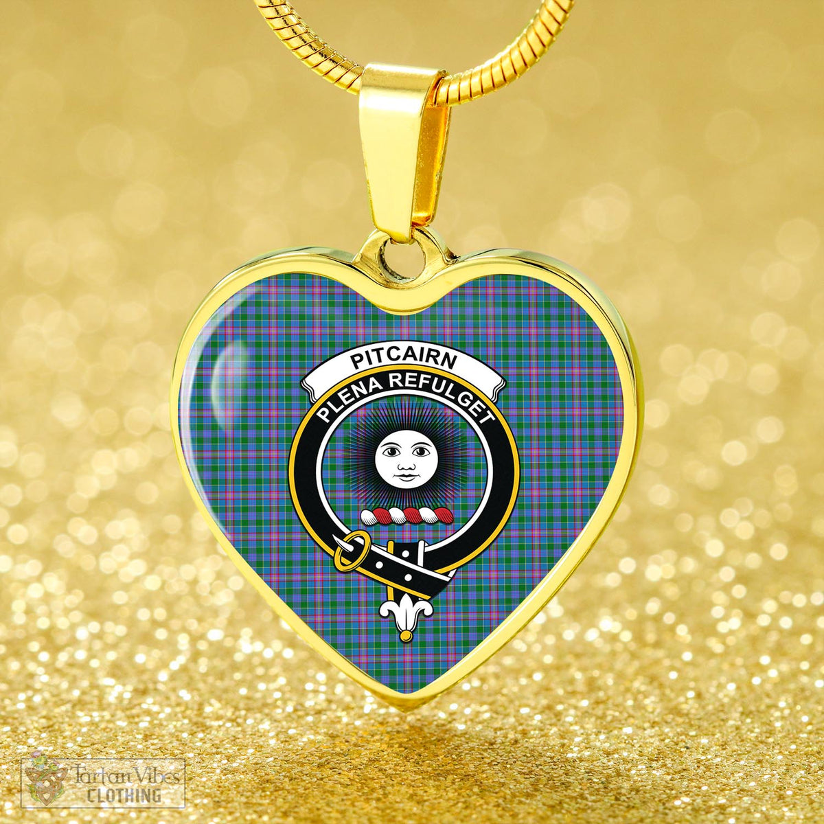 Pitcairn Tartan Heart Necklace with Family Crest - Tartan Vibes Clothing