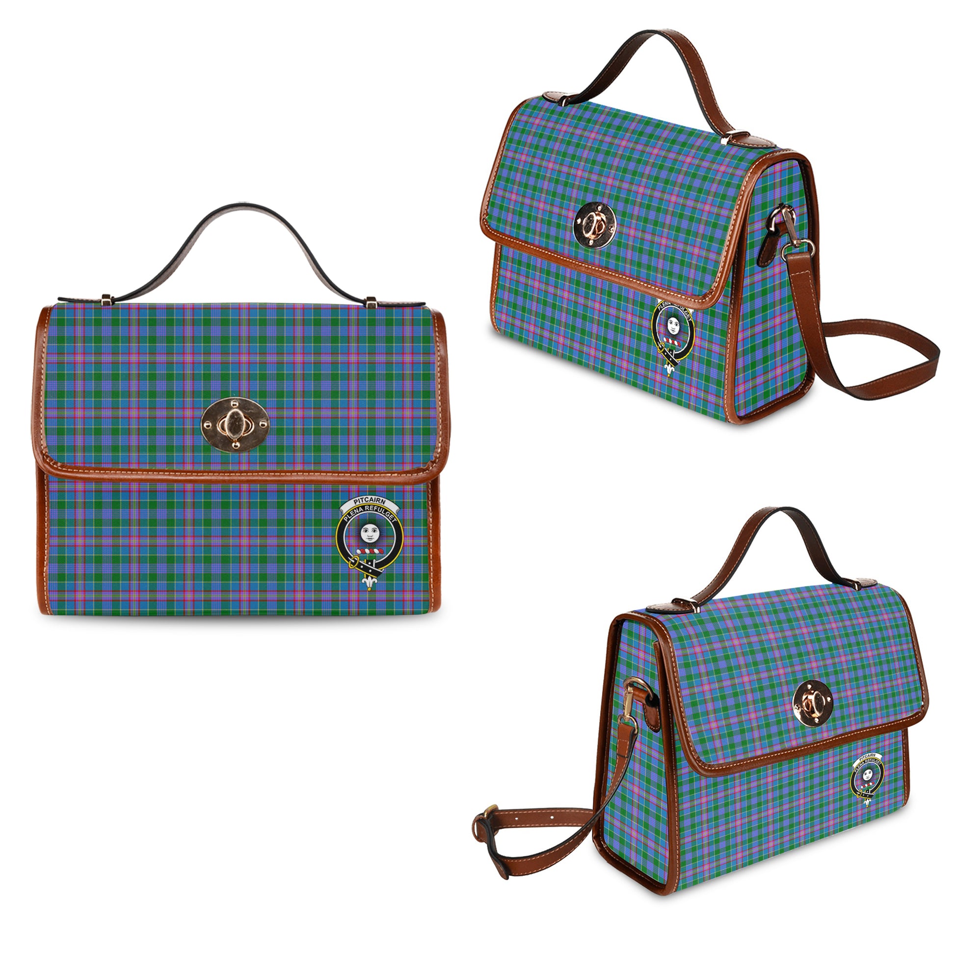 pitcairn-hunting-tartan-leather-strap-waterproof-canvas-bag-with-family-crest