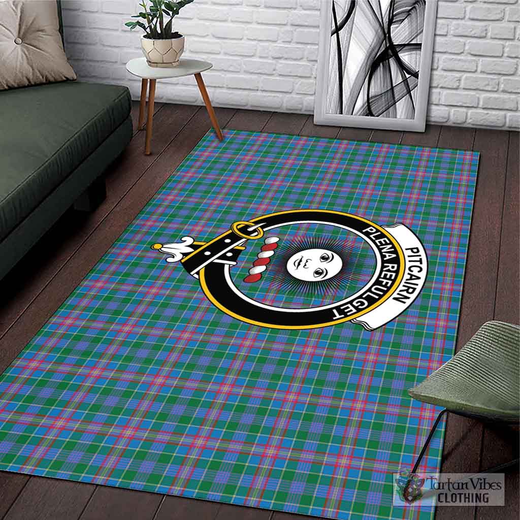 Tartan Vibes Clothing Pitcairn Hunting Tartan Area Rug with Family Crest