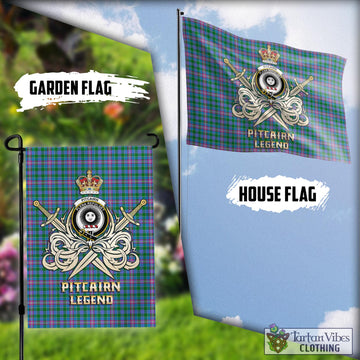 Pitcairn Tartan Flag with Clan Crest and the Golden Sword of Courageous Legacy