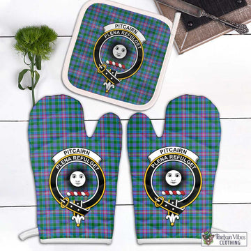 Pitcairn Tartan Combo Oven Mitt & Pot-Holder with Family Crest White - Tartan Vibes Clothing