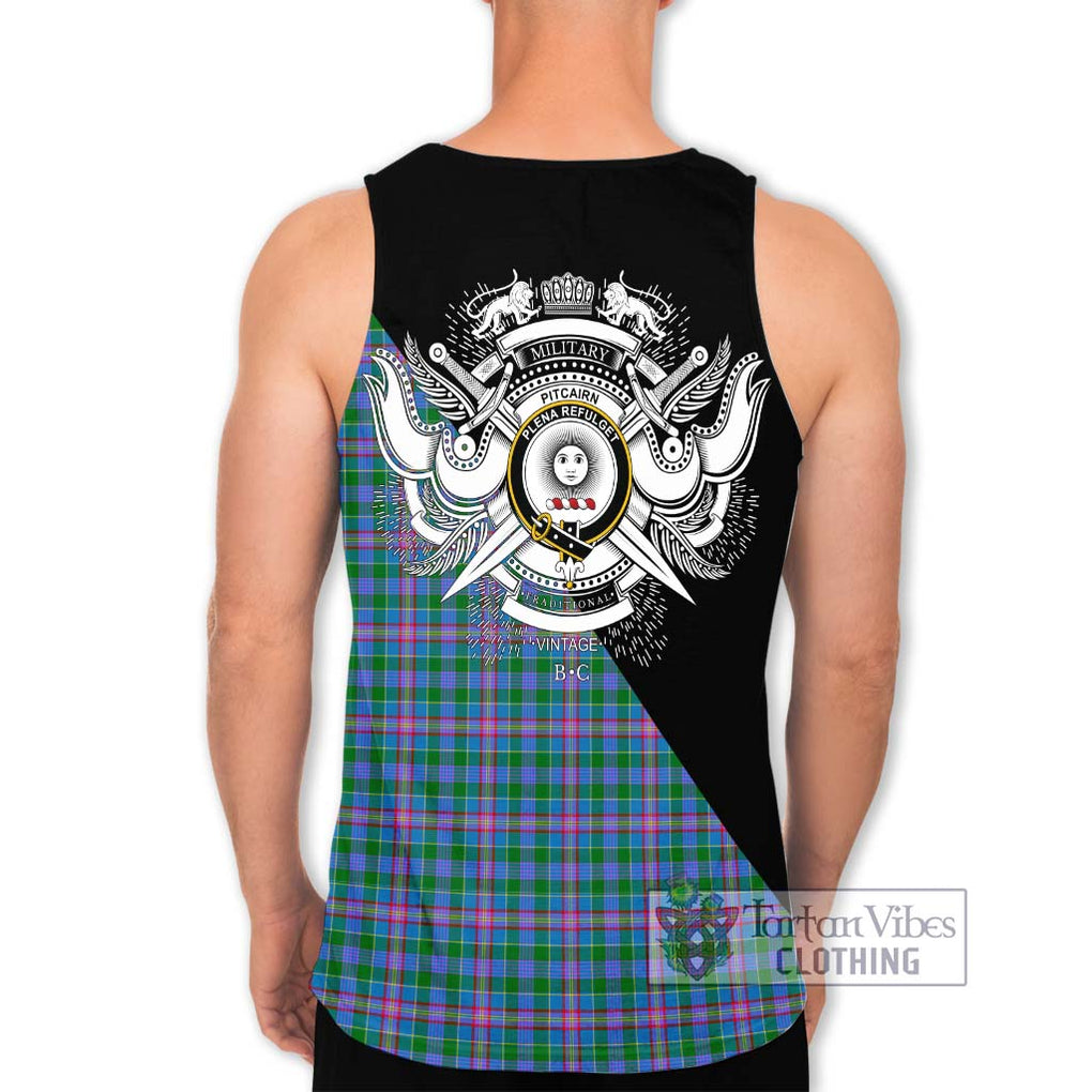 Pitcairn Tartan Men's Tank Top with Family Crest and Military Logo Style - Tartanvibesclothing Shop