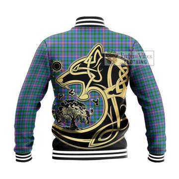 Pitcairn Tartan Baseball Jacket with Family Crest Celtic Wolf Style - Tartan Vibes Clothing