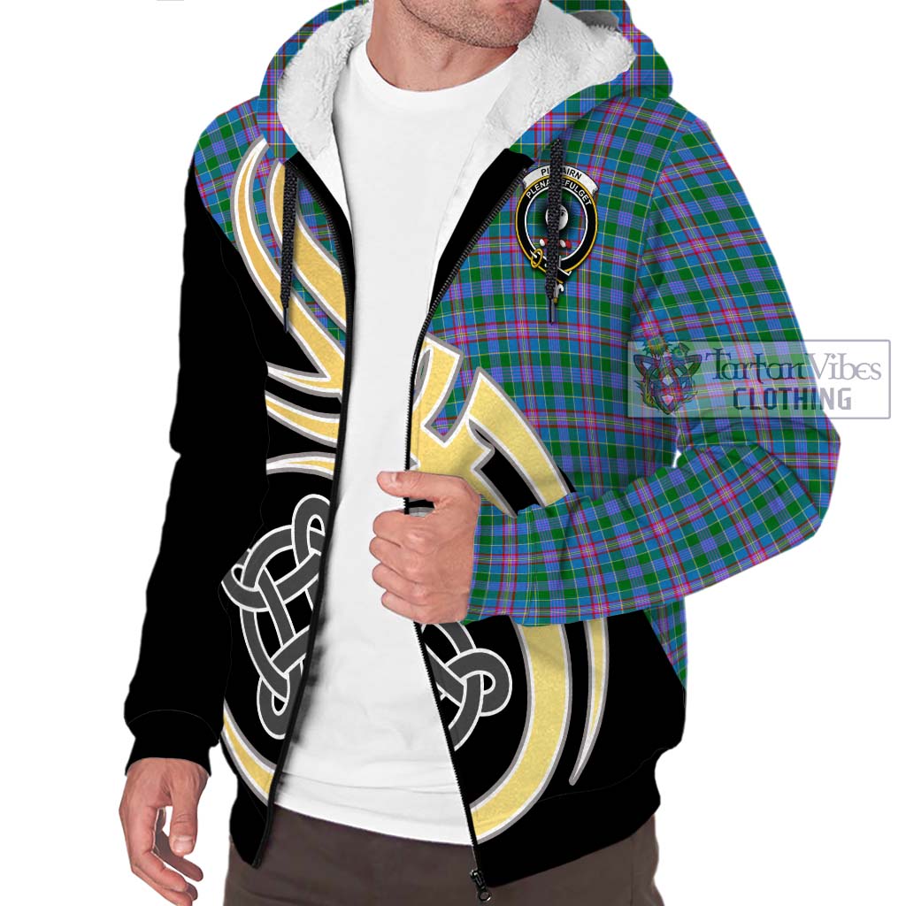 Pitcairn Tartan Sherpa Hoodie with Family Crest and Celtic Symbol Style - Tartan Vibes Clothing