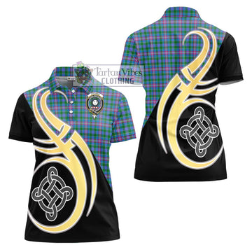 Pitcairn Tartan Women's Polo Shirt with Family Crest and Celtic Symbol Style