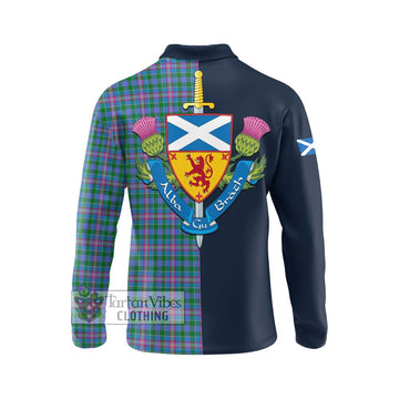 Pitcairn Tartan Long Sleeve Polo Shirt Alba with Scottish Lion Royal Arm Half Style - Tartan Vibes Clothing