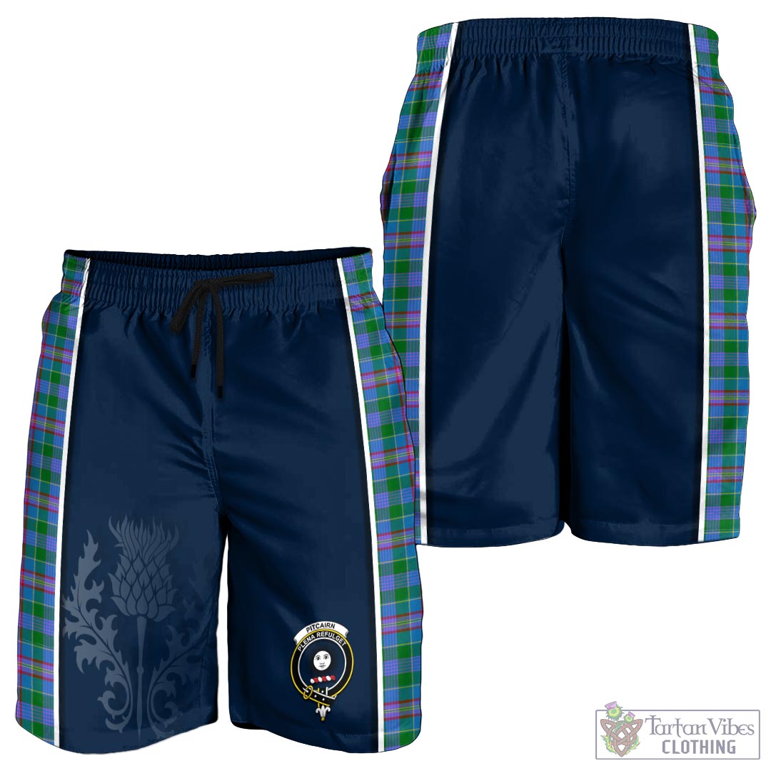 Tartan Vibes Clothing Pitcairn Hunting Tartan Men's Shorts with Family Crest and Scottish Thistle Vibes Sport Style