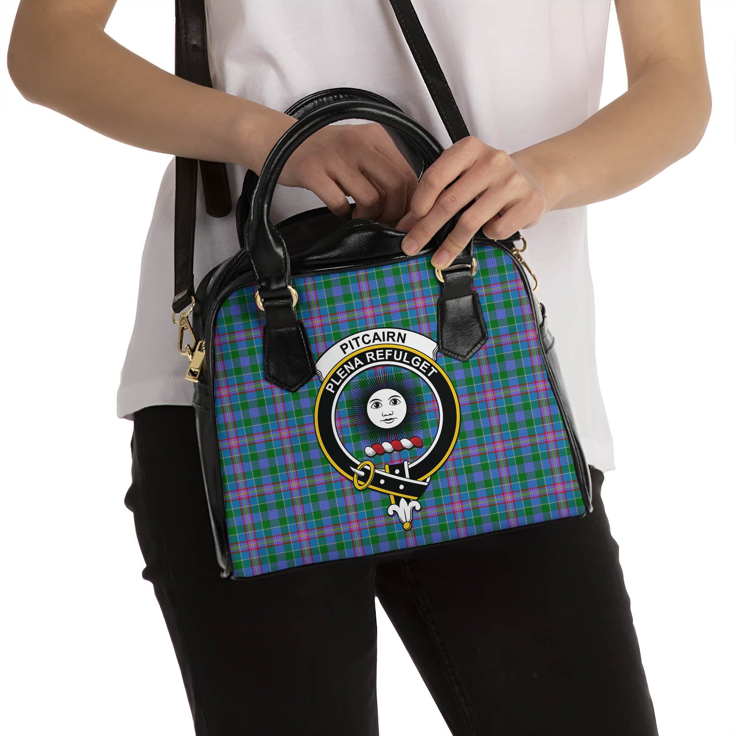 Pitcairn Hunting Tartan Shoulder Handbags with Family Crest - Tartanvibesclothing