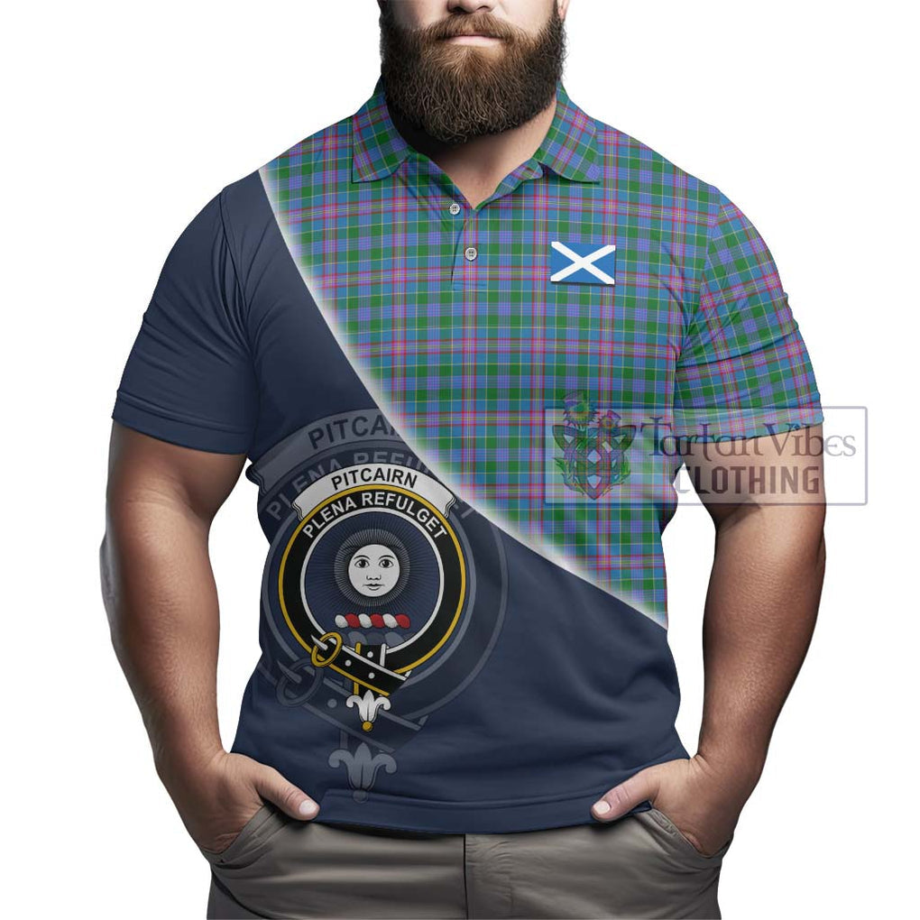 Pitcairn Tartan Polo Shirt with Personalised National Flag and Family Crest Half Style - Tartanvibesclothing Shop