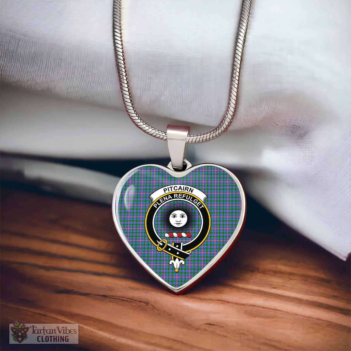Pitcairn Tartan Heart Necklace with Family Crest - Tartan Vibes Clothing