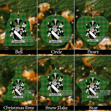 Plunkett Irish Clan Tartan Christmas Ceramic Ornament with Coat of Arms