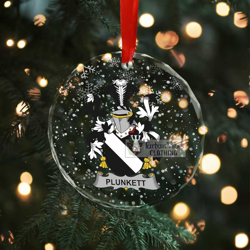 Tartan Vibes Clothing Plunkett Irish Clan Christmas Glass Ornament with Coat of Arms