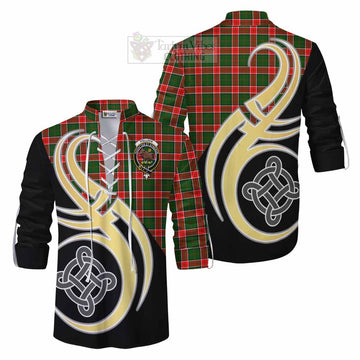 Pollock Tartan Ghillie Kilt Shirt with Family Crest and Celtic Symbol Style Men - Tartan Vibes Clothing
