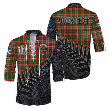 Pollock Crest Tartan Ghillie Kilt Shirt with New Zealand Silver Fern Half Style Men - Tartan Vibes Clothing