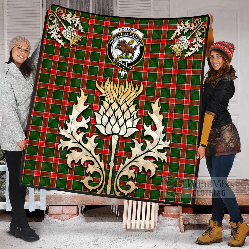 Tartan Vibes Clothing Pollock Tartan Quilt with Family Crest and Golden Thistle Style