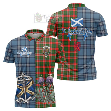 Pollock Tartan Zipper Polo Shirt Happy St. Andrew's Day Half Tartan Style Unisex - Tartan Vibes Clothing