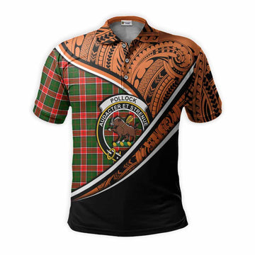 Pollock Crest Tartan Polo Shirt with Polynesian Vibes Style - Orange Version