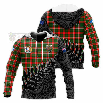 Pollock Crest Tartan Knitted Hoodie with New Zealand Silver Fern Half Style