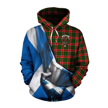 Pollock Tartan Cotton Hoodie with Family Crest Scotland Patriotic Style