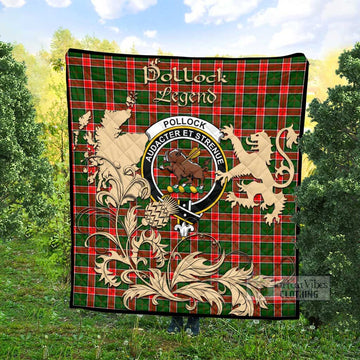 Pollock Tartan Quilt with Family Crest and Scottish Symbol Style