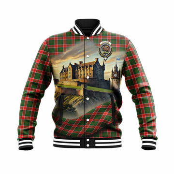 Pollock Tartan Family Crest Baseball Jacket with Scottish Ancient Castle Style Unisex - Tartan Vibes Clothing