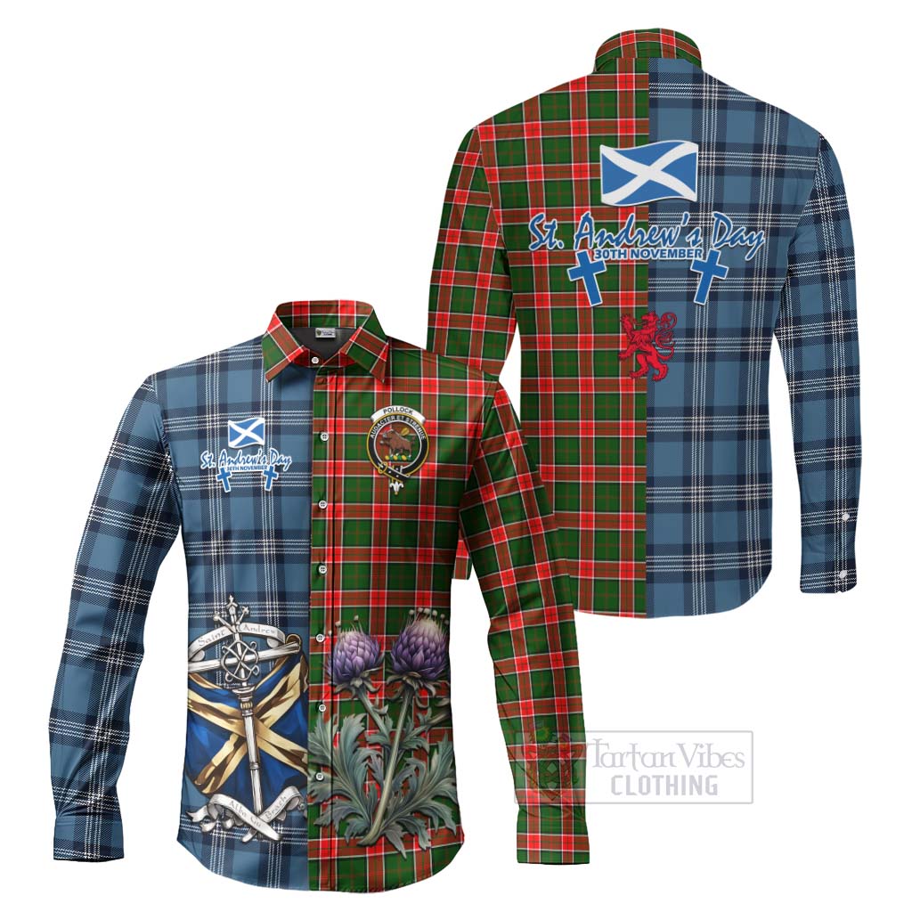 Tartan Vibes Clothing Pollock Tartan Long Sleeve Button Shirt Happy St. Andrew's Day Half Tartan Style