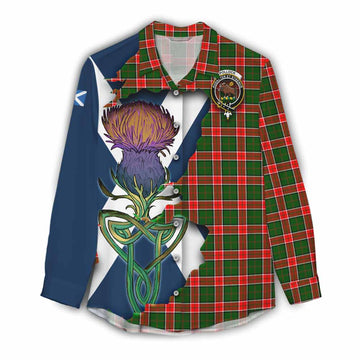 Pollock Tartan Family Crest Women's Casual Shirt Scottish Thistle Celtic Inspired Female - Tartan Vibes Clothing