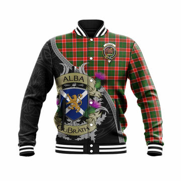 Pollock Tartan Family Crest Baseball Jacket Lion Rampant Royal Thistle Shield Celtic Inspired Unisex - Tartan Vibes Clothing