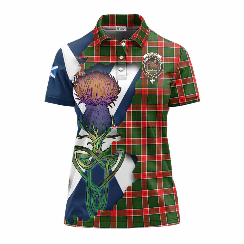 Pollock Tartan Family Crest Women's Polo Shirt Scottish Thistle Celtic Inspired Women - Tartan Vibes Clothing