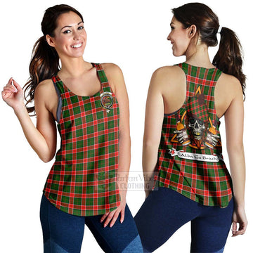 Pollock Tartan Women's Racerback Tanks with Family Crest and Bearded Skull Holding Bottles of Whiskey