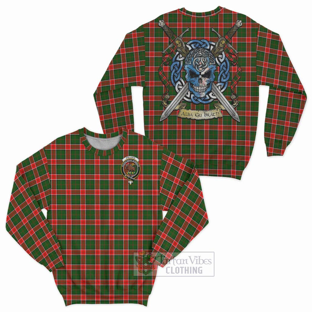 Tartan Vibes Clothing Pollock Tartan Sweatshirt with Family Crest Celtic Skull Style