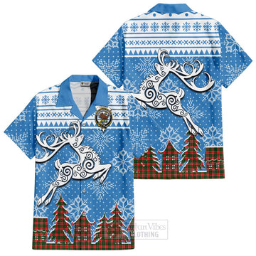 Pollock Clan Christmas Short Sleeve Button Shirt Celtic Reindeer Style