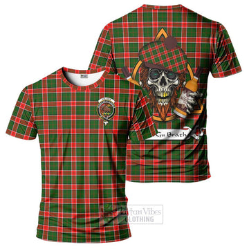 Pollock Tartan T-Shirt with Family Crest and Bearded Skull Holding Bottles of Whiskey Kid's Shirt - Tartan Vibes Clothing