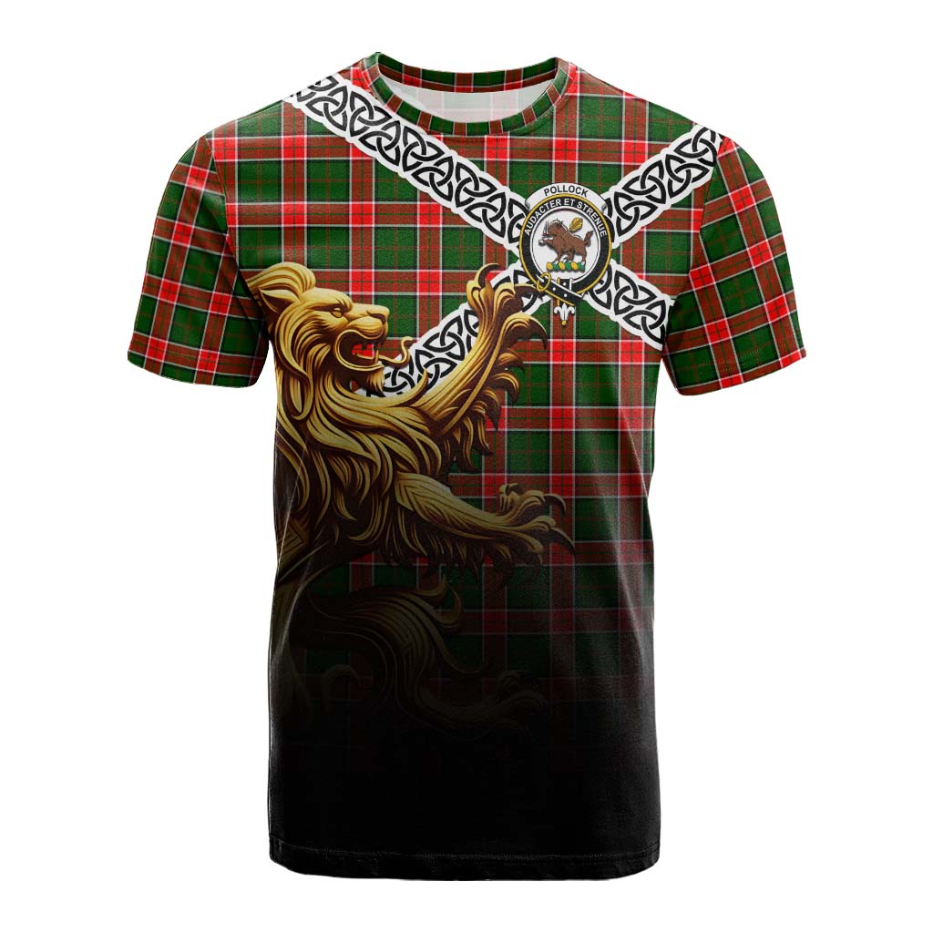 Pollock Crest Tartan Cotton T-shirt with Golden Lion Emblem Celtic Style Kid's Shirt - Tartan Vibes Clothing