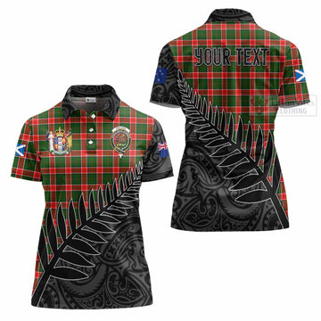 Pollock Crest Tartan Women's Polo Shirt with New Zealand Silver Fern Half Style