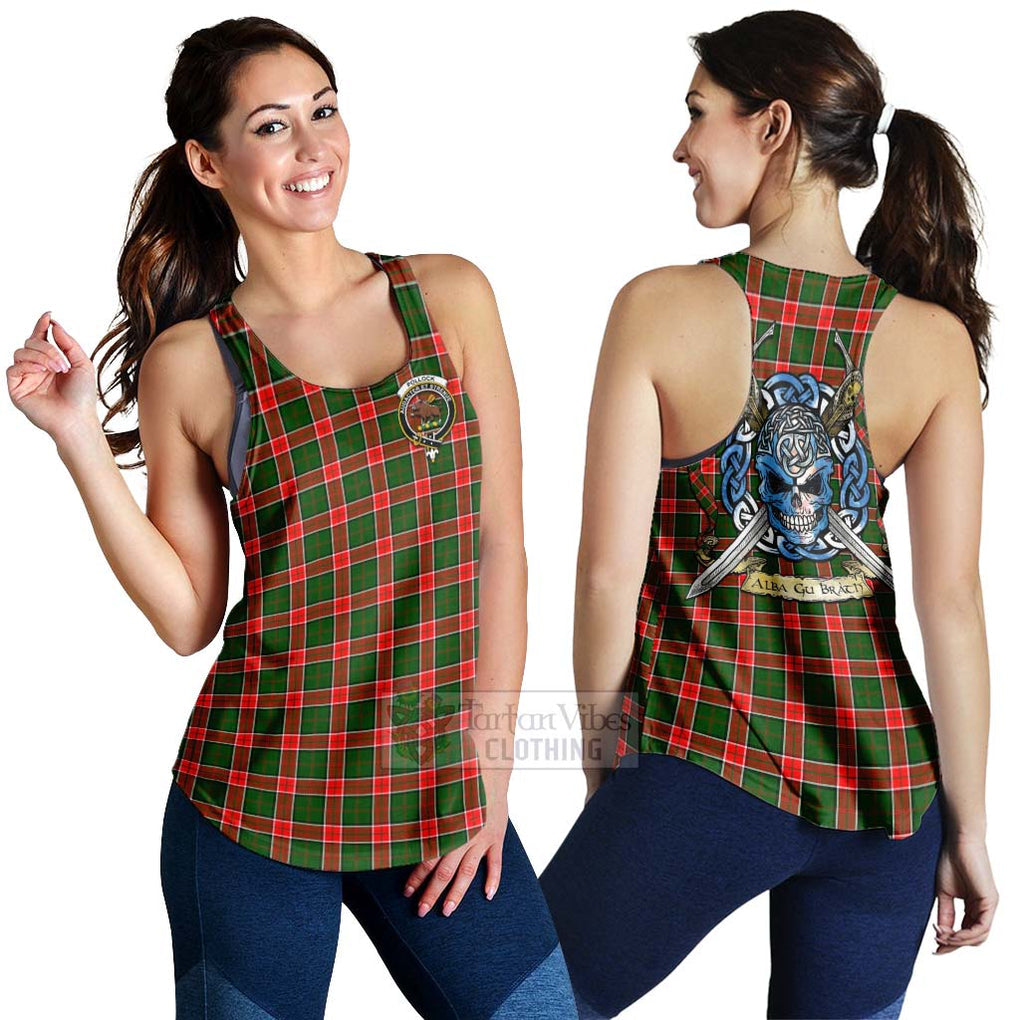 Tartan Vibes Clothing Pollock Tartan Women's Racerback Tanks with Family Crest Celtic Skull Style