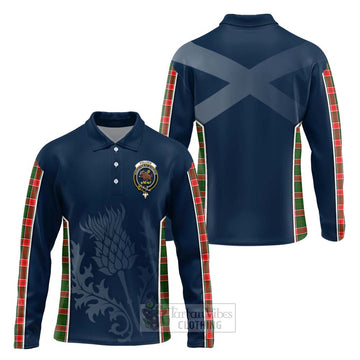 Pollock Tartan Long Sleeve Polo Shirt with Family Crest and Scottish Thistle Vibes Sport Style Unisex - Tartan Vibes Clothing