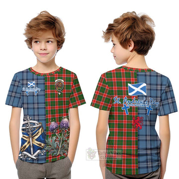 Pollock Tartan Kid T-Shirt Happy St. Andrew's Day Half Tartan Style Youth XL Size14 - Tartan Vibes Clothing