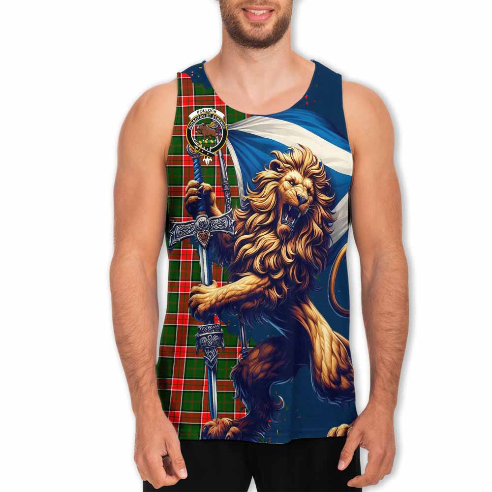 Tartan Vibes Clothing Pollock Tartan Family Crest Men's Tank Top with Scottish Majestic Lion