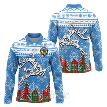 Pollock Clan Christmas Long Sleeve Polo Shirt Celtic Reindeer Style