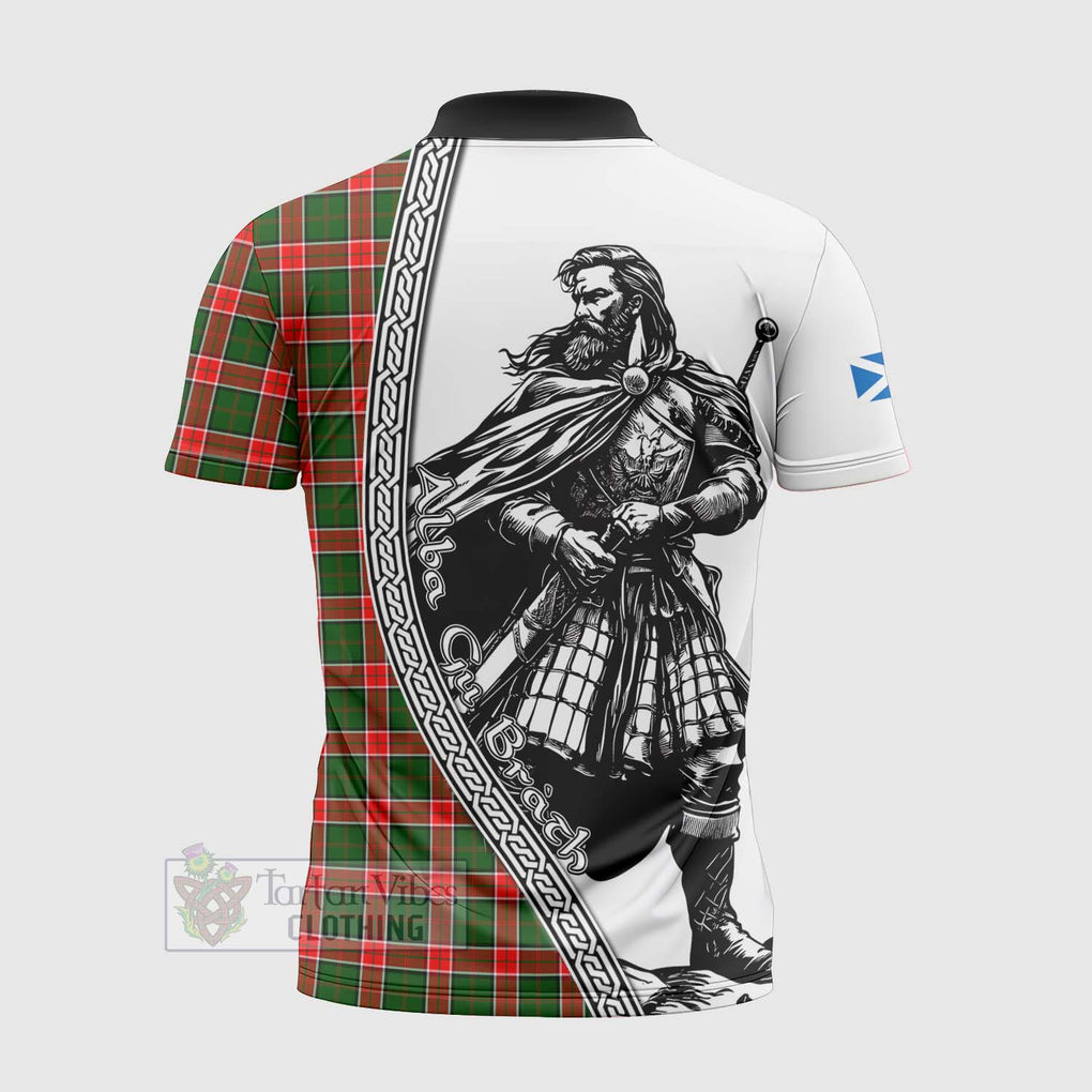 Pollock Tartan Clan Crest Zipper Polo Shirt with Highlander Warrior Celtic Style - Tartan Vibes Clothing